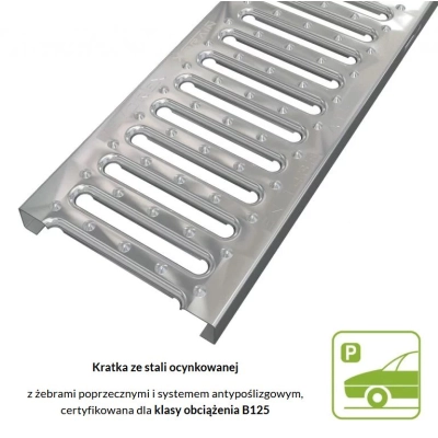 Kanał odwodnieniowy z kratką ze stali ocynkowanej 130/90 - 1mb